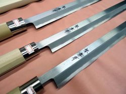 画像1: マグロ切包丁　白三鋼　ステン輪八角柄・・刃６０ｃｍ＋木柄→全長９３０ｍｍ　