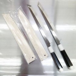 画像3: 真打 飛燕 (本焼白二鋼) 剣型柳刃 300mm　波浮かし 波紋がたまらない 入荷しました　鏡面（元々）鞘付（元々）