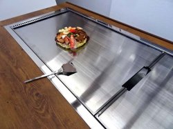 画像6: ２６００ｘ８００ｘ高７５０　古木柄（茶色の木目）　即納可　お好み焼・鉄板焼カウンター　鉄板・バーナーx３付/