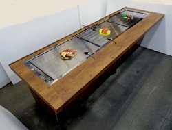 画像2: ２６００ｘ８００ｘ高７５０　古木柄（茶色の木目）　即納可　お好み焼・鉄板焼カウンター　鉄板・バーナーx３付/