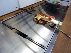 画像7: ２６００ｘ８００ｘ高７５０　古木柄（茶色の木目）　即納可　お好み焼・鉄板焼カウンター　鉄板・バーナーx３付/