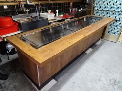 画像10: ２６００ｘ８００ｘ高７５０　古木柄（茶色の木目）　即納可　お好み焼・鉄板焼カウンター　鉄板・バーナーx３付/