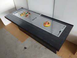 画像3: お好み焼・鉄板焼　カウンター　1800ｘ（700＋パイプ50）ｘ高さ７５０　黒木目　鉄板１枚メインの焼き専