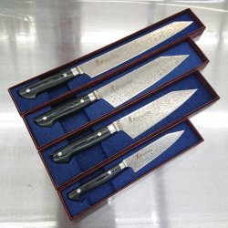 画像7: 堺孝行 コアレスダマスカス 160mm 剣型 三徳 新品 黒柄　ステンレス　両刃