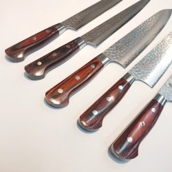 画像12: 堺孝行　33層槌目ダマスカス 　剣型柳刃　筋引　牛刀　三徳　ブッチャーナイフ　菜切　ペティナイフ