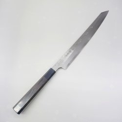 画像2: 堺孝行 飛燕 片刃 銀三鋼墨流 花吹雪 塗り鞘ピン付き 300mm 窪田彫刻 タケウチ別注品 ダマスカス レア ステンレス系 サビにくい