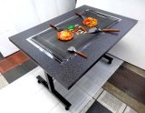 画像: 鉄板焼きテーブル　2本足長　キャスター付き　特大鉄板付き