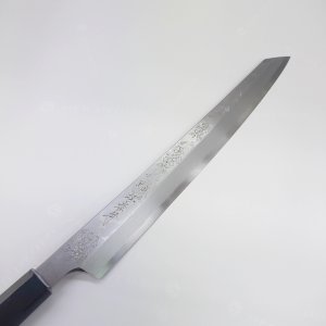 画像: 堺孝行 飛燕 片刃 銀三鋼墨流 花吹雪 塗り鞘ピン付き 300mm 窪田彫刻 タケウチ別注品 ダマスカス レア ステンレス系 サビにくい