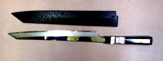 画像1: 剣型柳刃　飛燕型　銀三鋼　シェフ　鏡磨き　黒檀八角柄　鞘付き