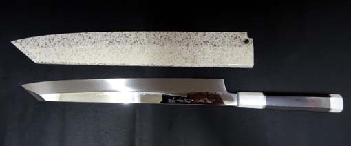 画像: 真打 飛燕 (本焼白二鋼) 剣型柳刃 300mm　波浮かし 波紋がたまらない 入荷しました　鏡面（元々）鞘付（元々）