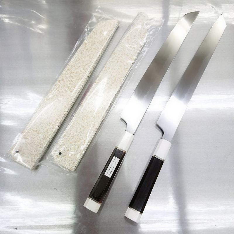 画像4: 真打 飛燕 (本焼白二鋼) 剣型柳刃 300mm　波浮かし 波紋がたまらない 入荷しました　鏡面（元々）鞘付（元々）