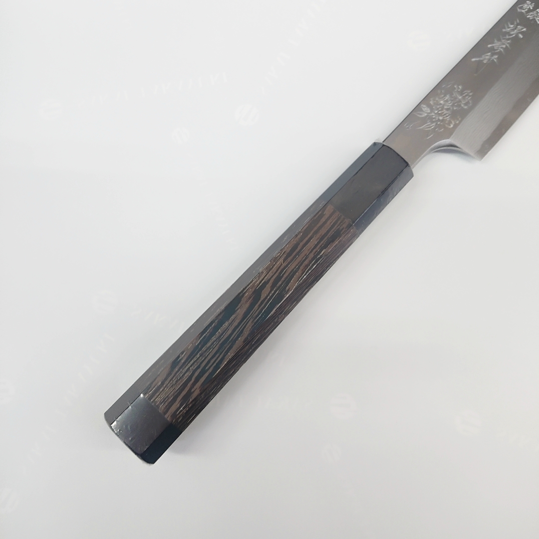 画像4: 堺孝行 飛燕 片刃 銀三鋼墨流 花吹雪 塗り鞘ピン付き 300mm 窪田彫刻 タケウチ別注品 ダマスカス レア ステンレス系 サビにくい