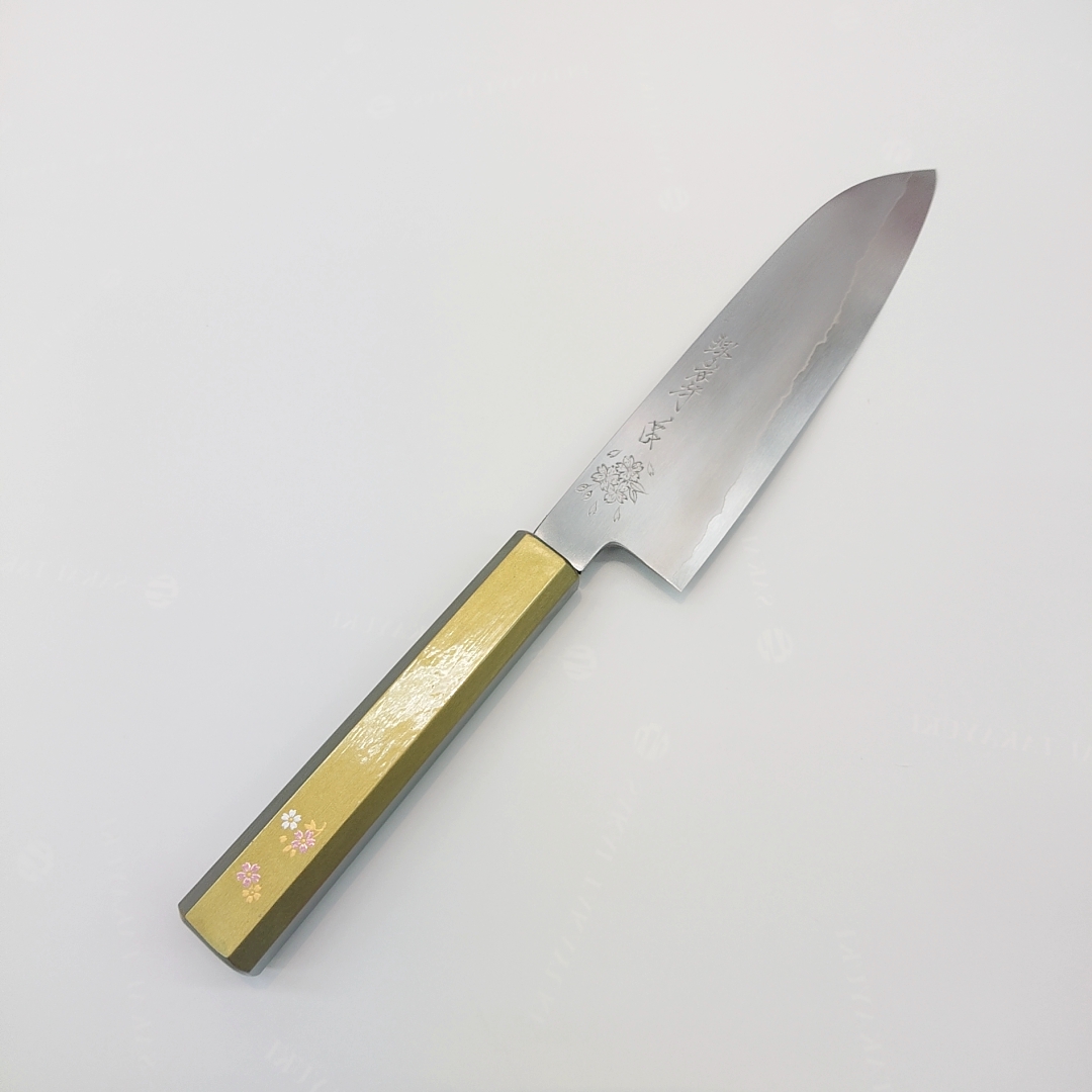 画像: 堺孝行　くのいち　彫刻包丁　包丁に美しいデザインを彫刻した芸術品の包丁　筋引240ｍｍ　三徳180ｍｍ　ペティ150ｍｍ　３サイズ